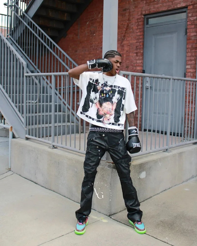 Y2k American Street Retro Cartoon Animation Printed Short-sleeved High Street Hip-hop Loose Casual Oversized Round Neck T-shirt