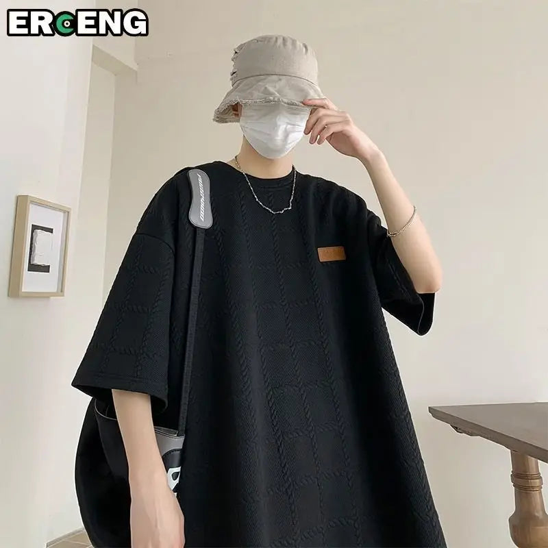 Hong Kong Style High Street Short Sleeve Men's Summer Trendy Brand Five-point Sleeve T-shirt Loose Half Sleeve