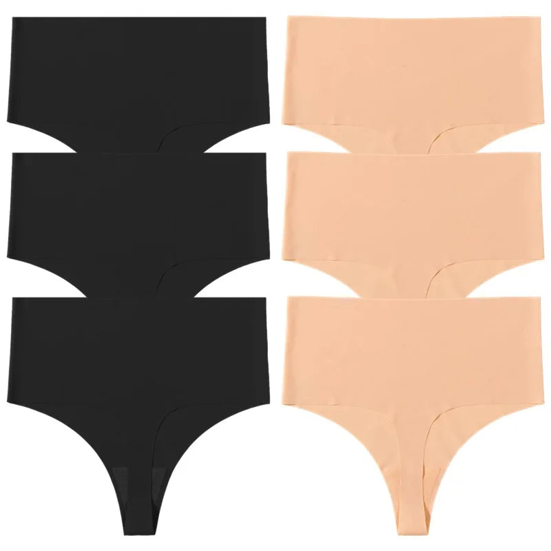 WarmSteps 6Pcs/Set High Waist Soft Women's Thongs Panties Traceless Slip Silk Female Lingerie Casual Yoga Underwear for Ladies