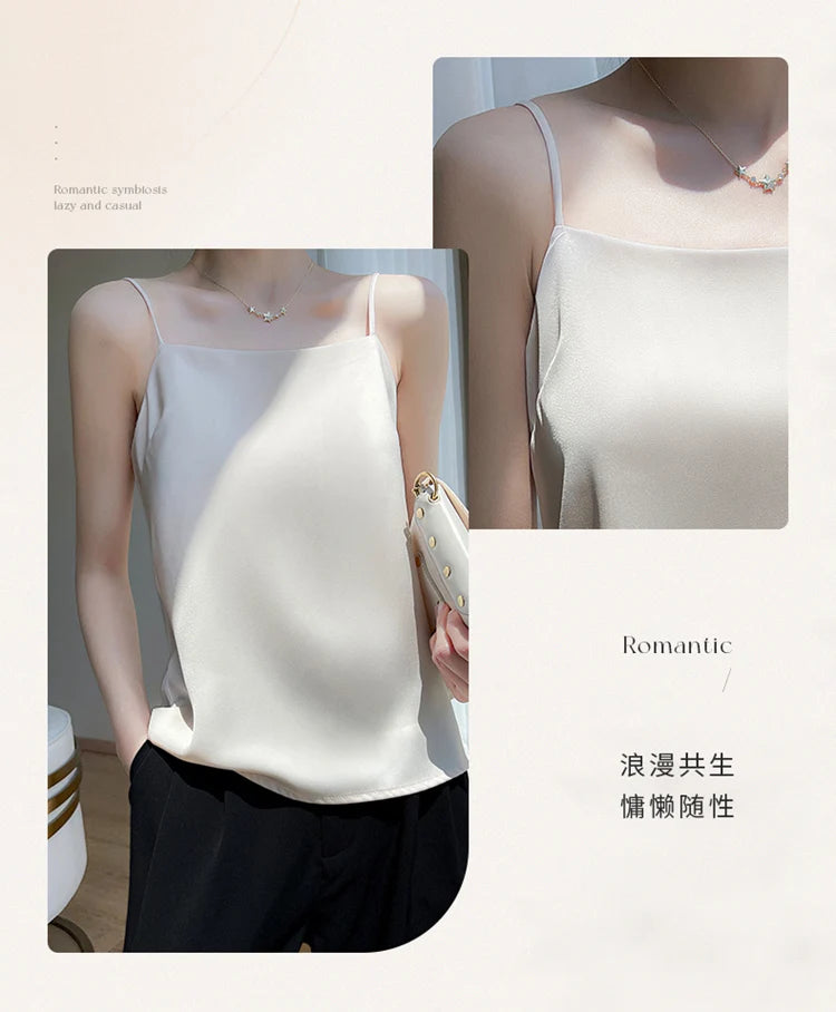 Women' Summer Sling One Line Collar Camis Cool Comfort Silk Suspender Sexy Suspender Top New Undershirt Fashion Thin Style Sling