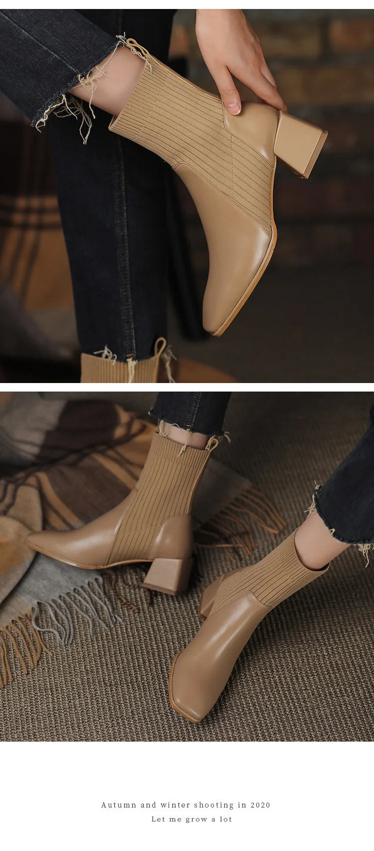 2023 Autumn Winter New Ankle Socks Shoes Women Fashion Large Size 43 Knitted Short Boots Women Slip on High Heels Botas De Mujer