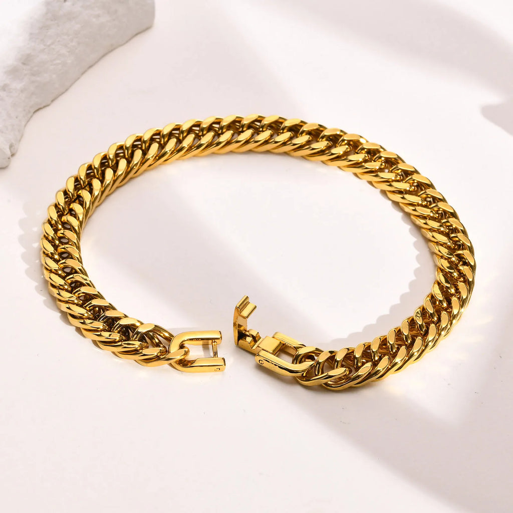 Stylish Double Curb Chain Bracelets for Men Boys,8/10/12/15mm Stainless Steel Miami Link Wristband,Punk Jewelry Gifts