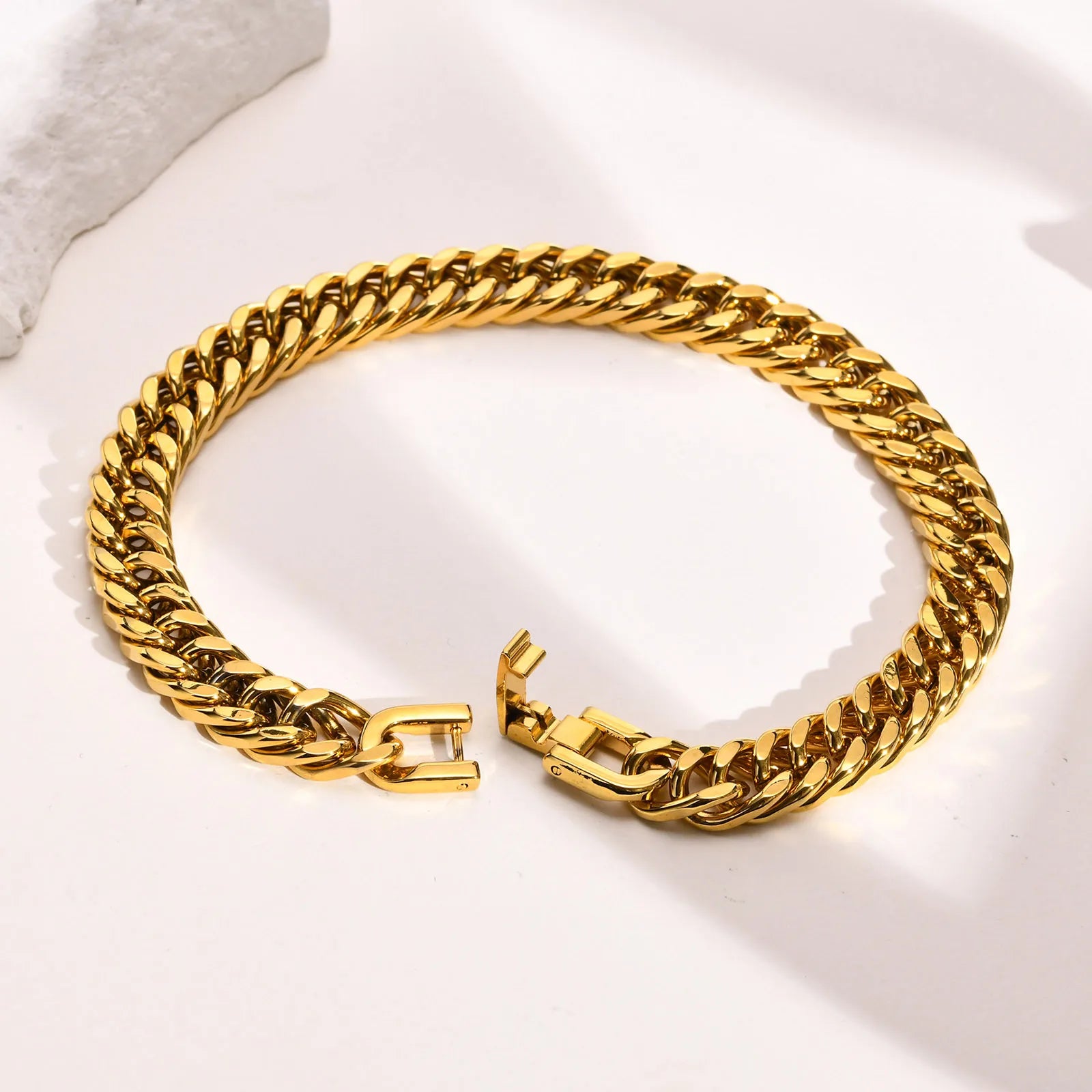 Stylish Double Curb Chain Bracelets for Men Boys,8/10/12/15mm Stainless Steel Miami Link Wristband,Punk Jewelry Gifts