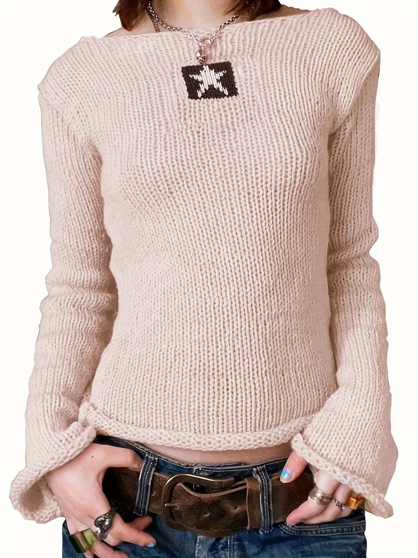 European style Y2K design sense of color contrast knitted pullover street everything with Spice Girl personality woolen top lady