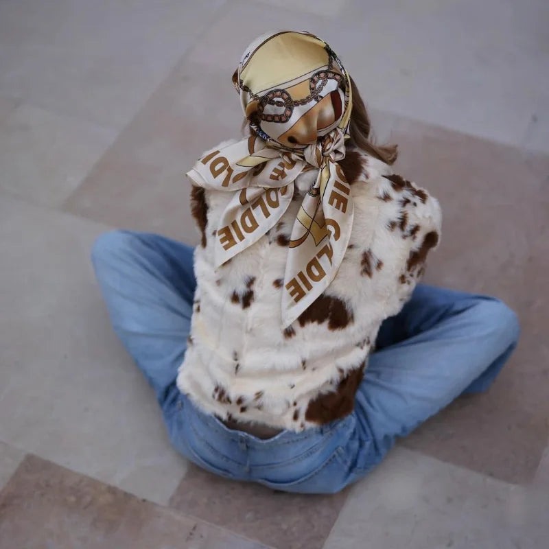 Faux Fur Contrast Women Coat 2025 Lapel Zipper Long Sleeve Female Coats Vintage Autumn Winter Pocket Thicken Warm Lady Outwear