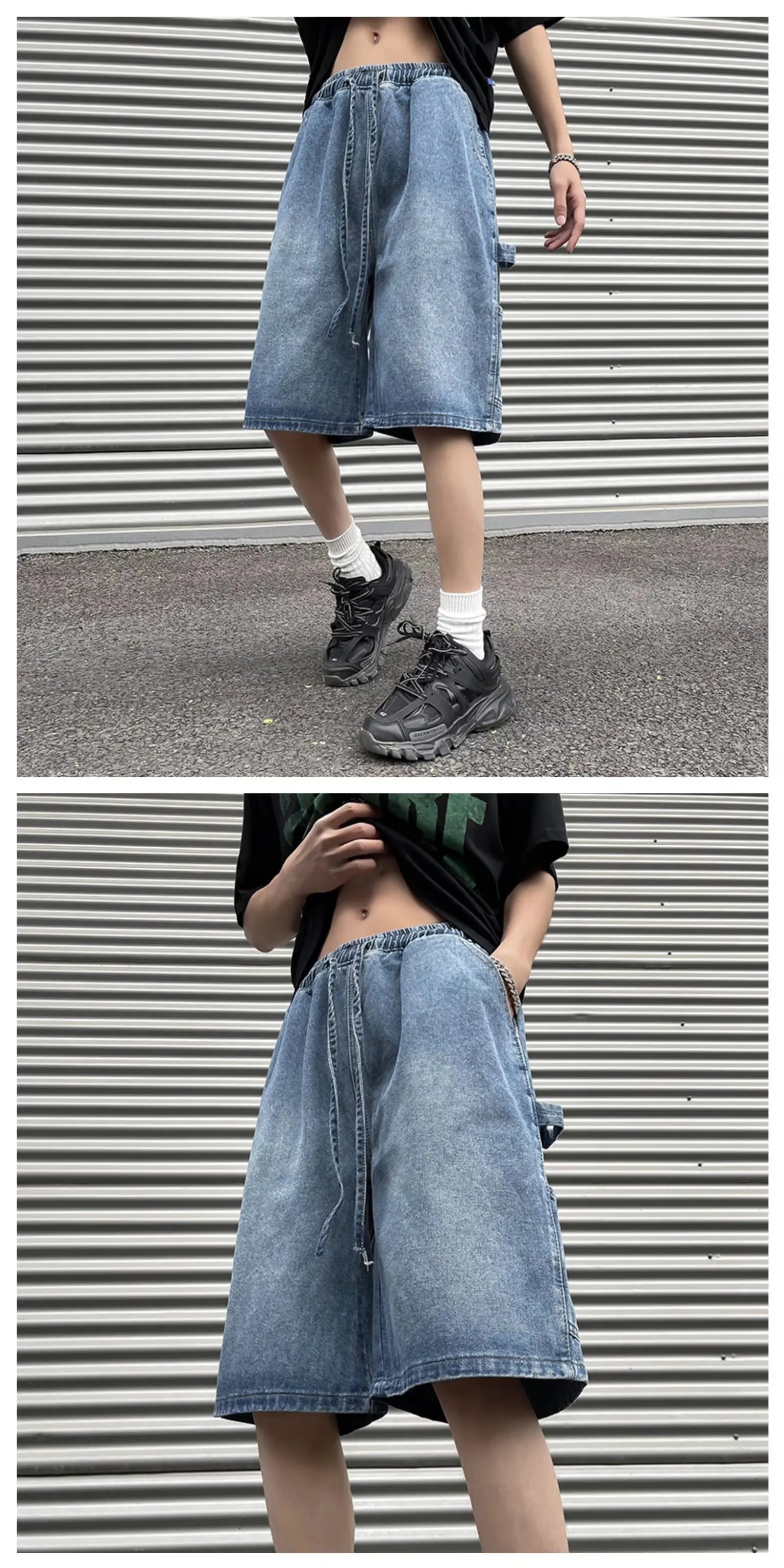 Fashionable Loose-fit Straight-leg Denim Shorts Simple Solid Color Casual Versatile Men's Five-point Pants