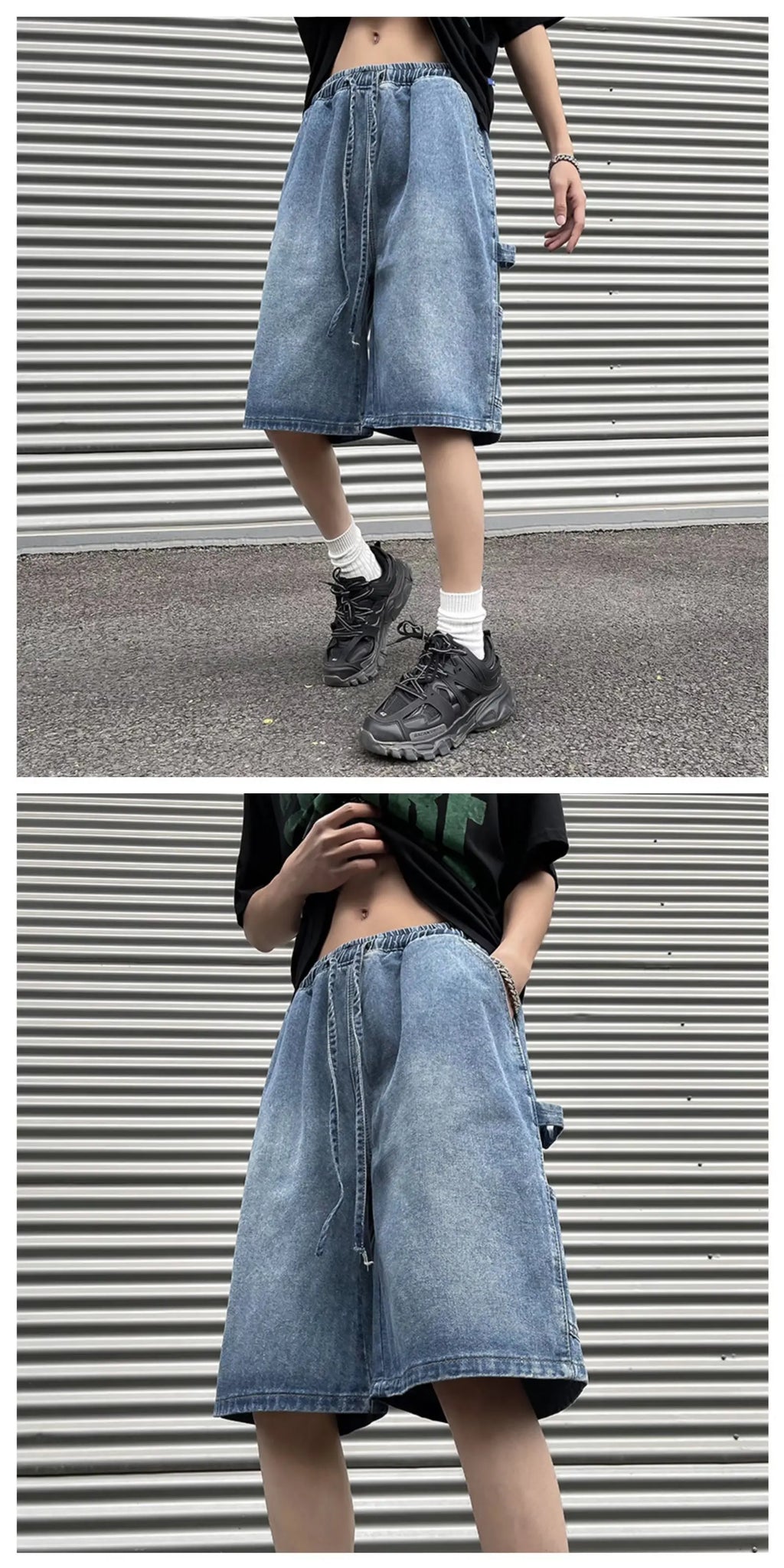 Fashionable Loose-fit Straight-leg Denim Shorts Simple Solid Color Casual Versatile Men's Five-point Pants