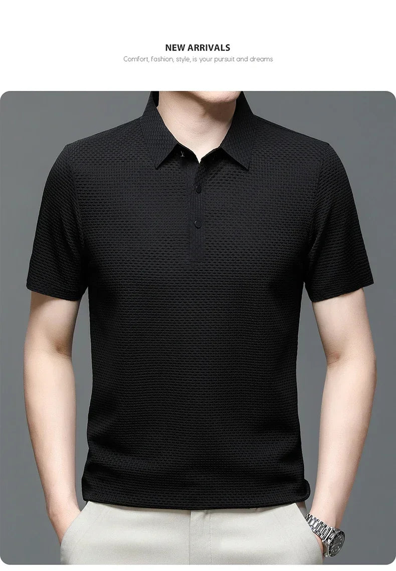Brand Clothes Summer New Men's Short Sleeve T-shirt Ice Silk Cool and Breathable POLO Shirt Business Casual Sweat-absorbing Top