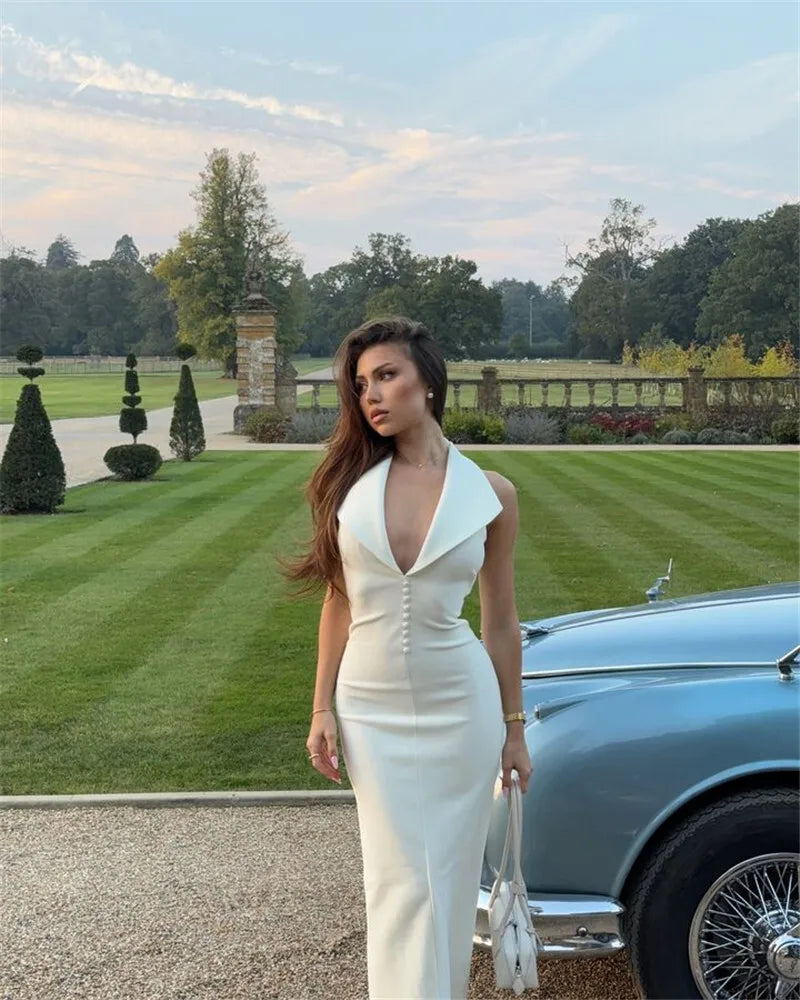 Mozision Halter Deep V Neck Sleeveless Sexy Maxi Dress For Women Elegant Backless Bodycon Tank Dress Femme Fashion Long Dress