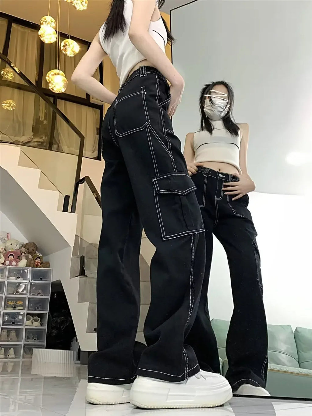 Jeans Women's Straight-leg Loose-fit Spring Autumn/winter 2024 New High-waisted Slimming Petite Wide-leg Cargo Pants