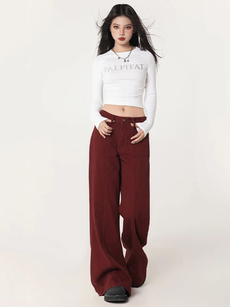 WCFCX STUDIO Women's Casual Baggy Jeans Streetwear Vintage Wide Leg Denim Pants Female Fashion Straight Trousers 2025 New