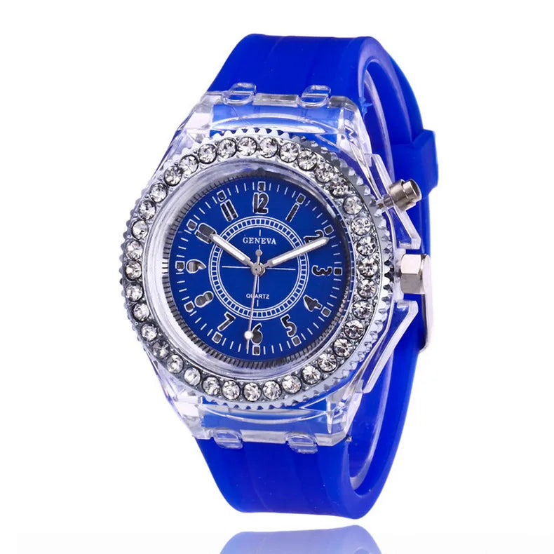 led Flash Luminous Watch Personality trends students lovers jellies woman men's watches 7 color light WristWatch bayan kol saati