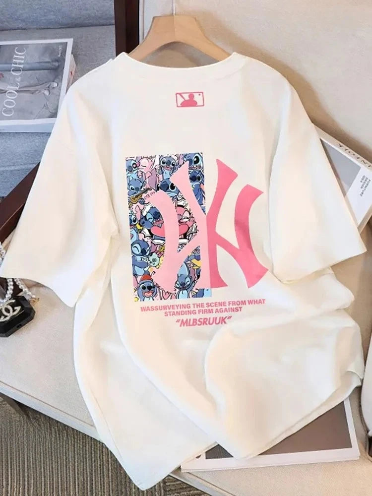 American Pure Cotton High-end Short-sleeved Summer New Print for Couples, Loose and Versatile, Fashionable -looking