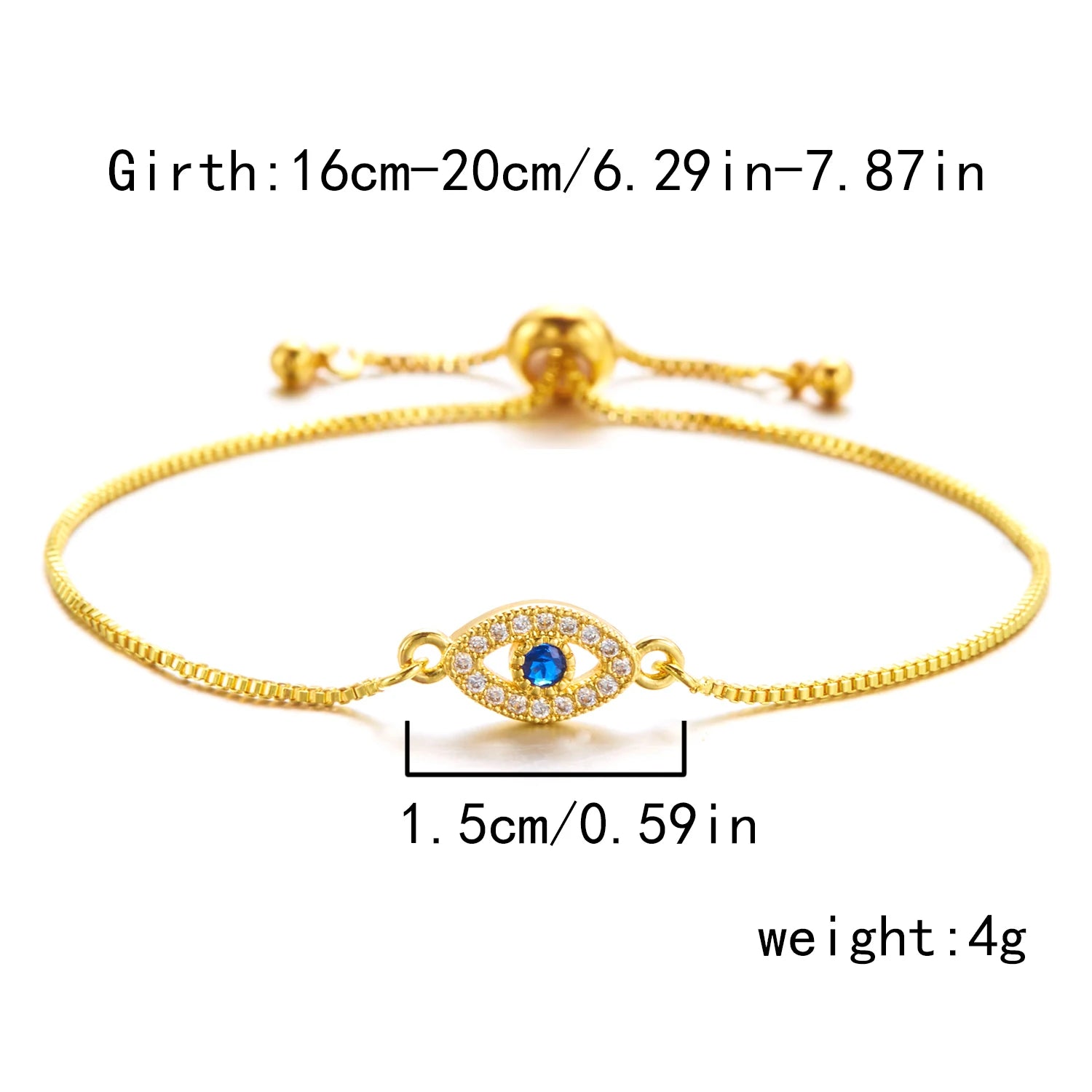 Luxury Gold Color Zircon Evil Blue Eye Bracelet Bangle Fashion Lucky Jewelry Women Gift Adjustable Handmade