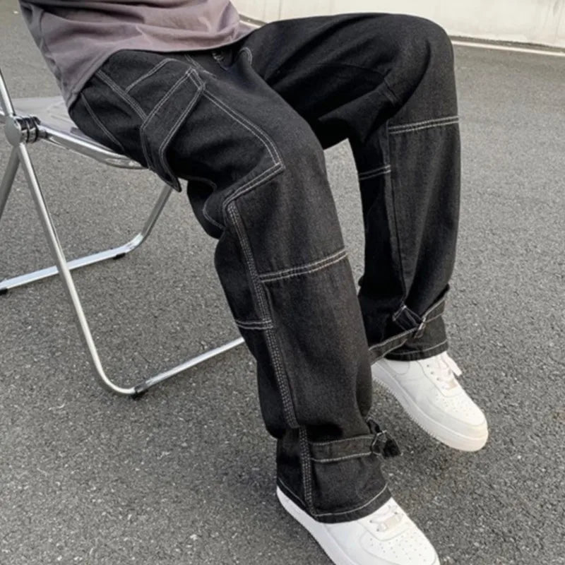 Cargo jeans Men Wide Leg Jeans Hip Hop Casual Men's Straight Baggy Denim Pants Streetwear Skateboard Pant Neutral Trousers