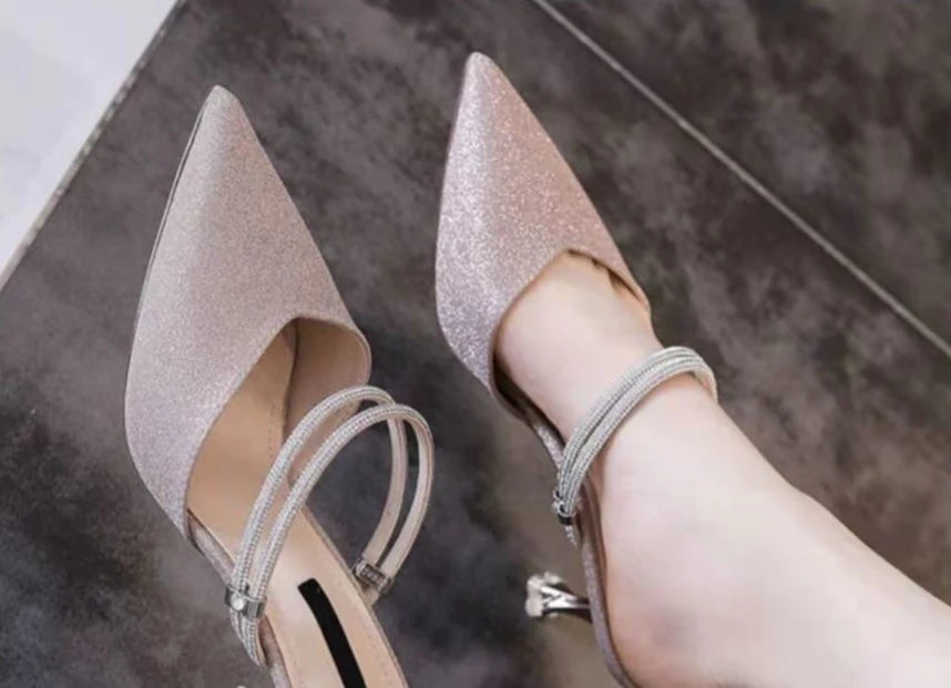 Pointed Toe Sandals for Women Thin Heels Half Pink Woman Shoes High Quality Vip Shoe Cheap Liquidation New Breathable Fashion