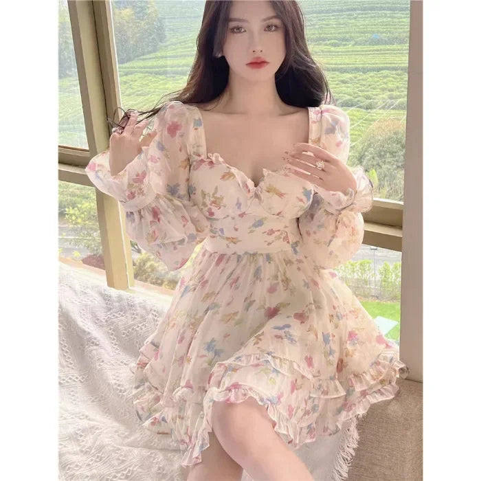 French Style Gentle Flower Print Dress Summer 2024 Slimming Perfect Beauty Pure Desire Sweet First Love Princess Dress For Women