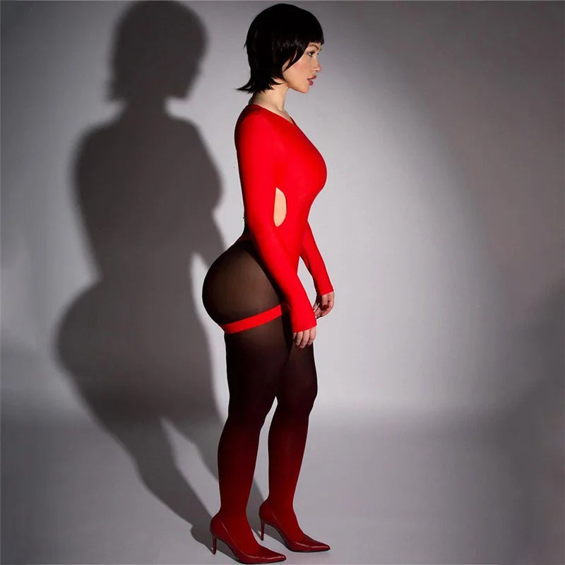 Weird Puss Hollow Backless Bodysuit Woman Summer Sexy Hottie Long-Sleeve Solid O-Neck Bandage Chic Bodyshape Skinny Clubwear Top