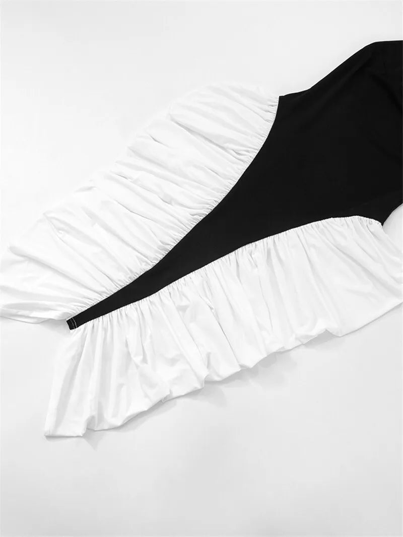 Mozision Patchwork Halter Backless Sexy Midi Dress Women Gown Elegant Fashion Contrast Color Sleeveless Pleated Long Dress