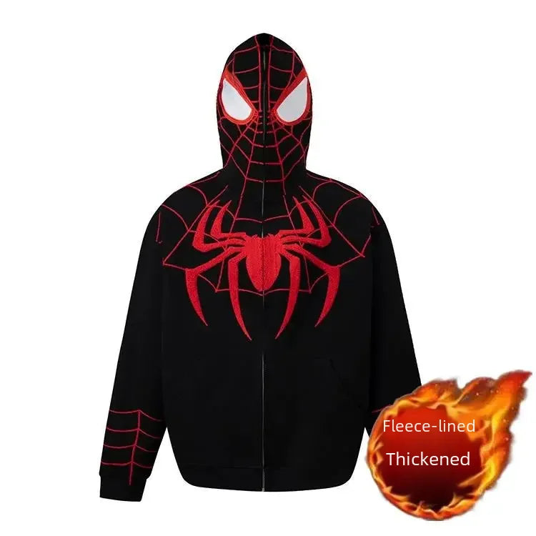 Autumn Winter Hip Hop Spiderman Hooded Sweatshirt Unisex Design Sensibility Niche Vibe Couple Jacket Cardigan