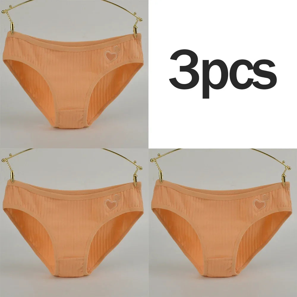 3Pcs Women's Cotton Briefs Underwear Hollow Heart Panties Woman Soft Breathable Female Panties Intimate Lingerie Underpants New