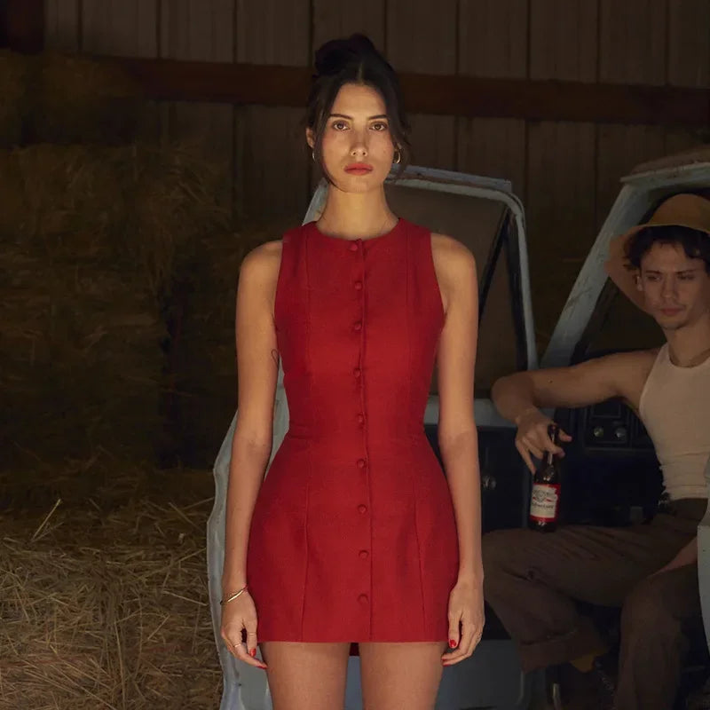 Yj24078 Cross-border Spring 2024 New Slims Smooths Your Silhouette Sleeveless Mini Dress European American Style Elegant Vest