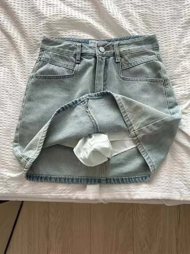 American Style Vintage Denim Skirt Women's Summer 2025 New Plus Size Slimming A- Line Mini Dress Hiding Belly Minimalist Design