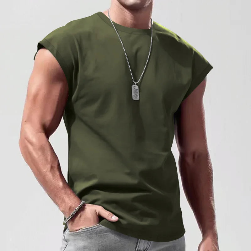 Summer new sleeveless tank top for men loose and casual Men's beach solid-color thin waistcoat T-shirt vest gym clothing man