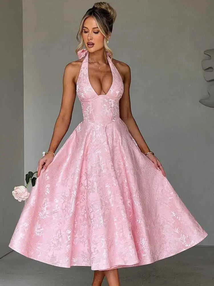 NIDANSSI White Jacquard Pleated Evening Party Dress Women Robes Backless Elegant Sexy Dress Bodycon Long Summer Dress Vestidos