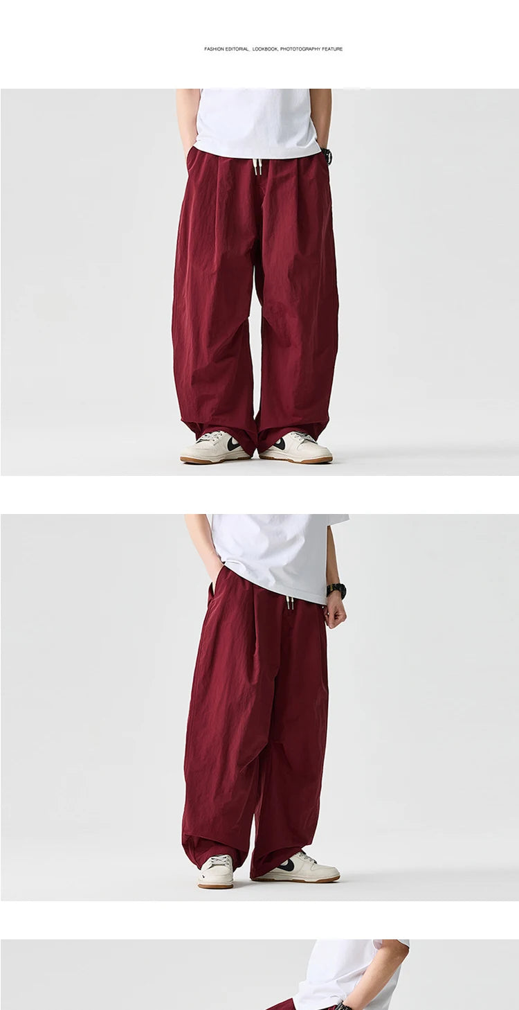 Wide Leg Pants Men and Women 2025 New Light Thin Solid Casual Harun Pants Elastic Waist Loose Oversize Fashion Trendy Streetwear