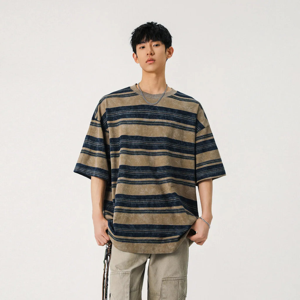 Mens Striped Short Sleeve Tshirt Cotton Loose Fit Breathable Summer Casual Tee Moisture Wicking Soft Comfort Relaxed Fit