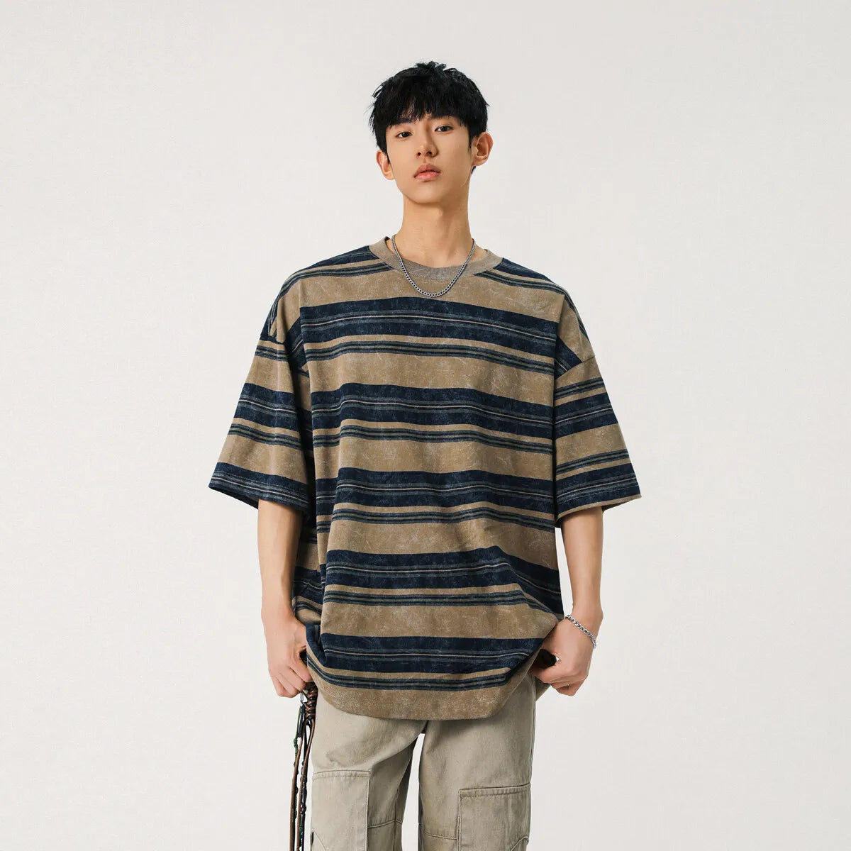 Mens Striped Short Sleeve Tshirt Cotton Loose Fit Breathable Summer Casual Tee Moisture Wicking Soft Comfort Relaxed Fit