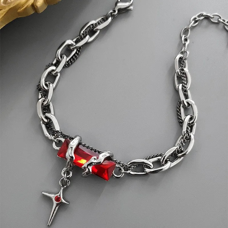 2024 Retro Black Zircon Star Bracelet for Women Men Gifts Trend Titanium Steel Chain Unisex Goth Jewelry New Couple Accessories