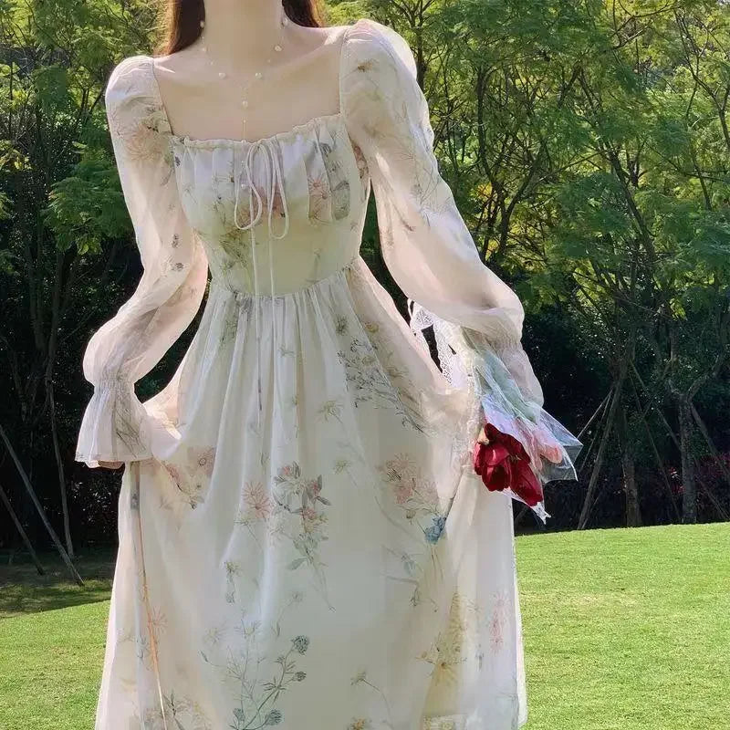 2024 Spring Summer New Chiffon Fragrant Long Sleeve Dress Women's Sweet French Style Gentle Style Long Dress