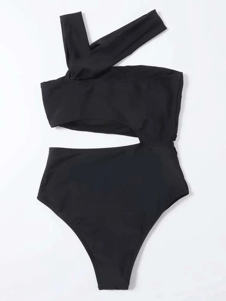 VigoCasey 2025 Solid One Shoulder Swimwear Women Sexy Push Up Hollow One Piece Swimsuit Monokini Backless Summer Bathing Suit