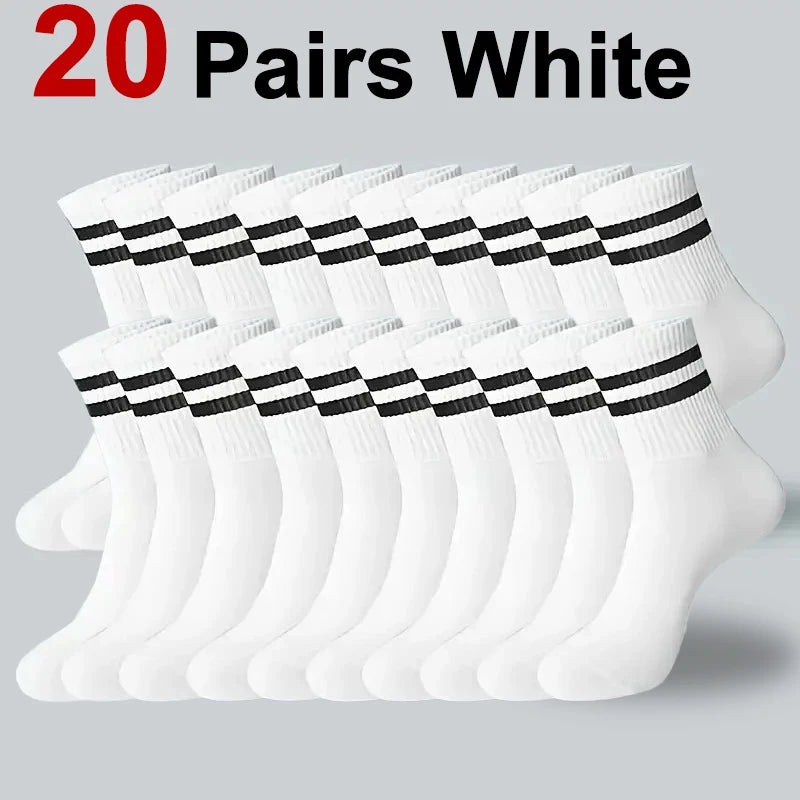 2/6/10/20 Pairs Neutral Striped Round Neck Socks Spring Summer Sweat Absorbing Breathable Solid Color Couple Sports Leisure Sock