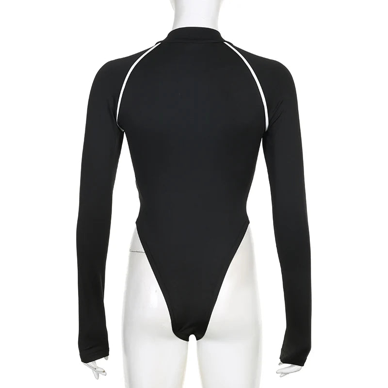 Rockmore Fashion Bodysuits Women Streetwear Print Jumpsuit Female Moto Biker Workout Long Sleeve Body Tops Casual Rompers Mujer