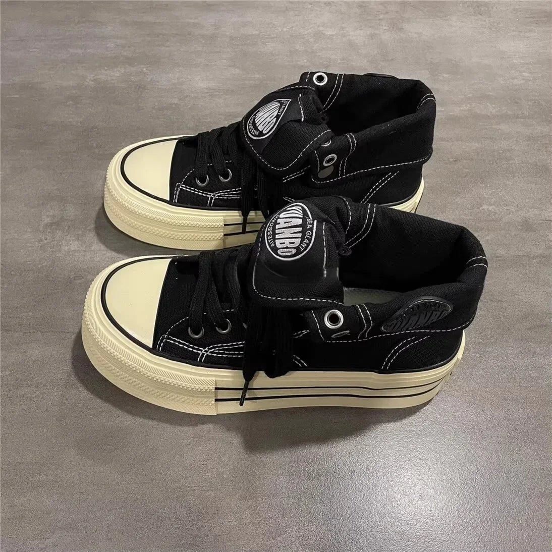 Women's High Top Thick Bottom Canvas Shoes Spring New Style Student Retro Heightening Casual Board Shoes Rubber Outsole