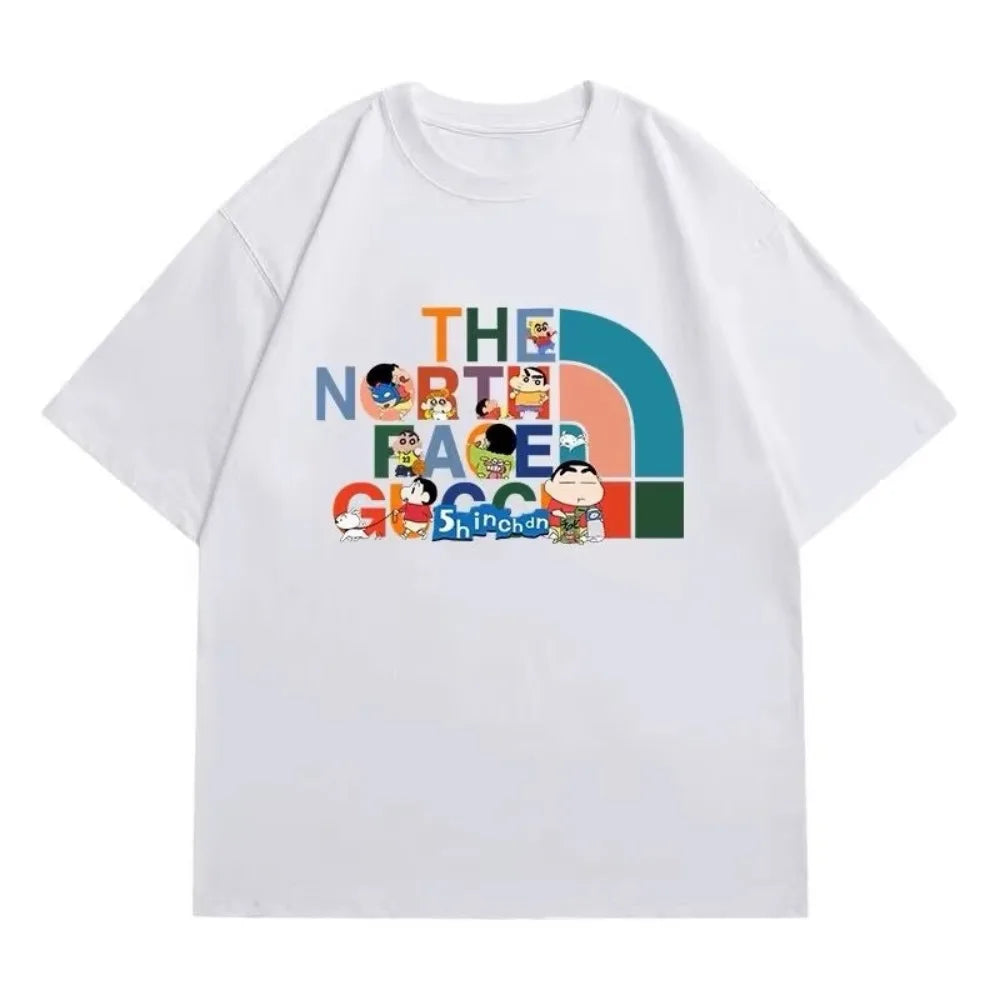 American Retro Trendy Brand Animation Joint Summer Short-sleeved T-shirt Men and Women Summer Pure Cotton New Loose Couple Top