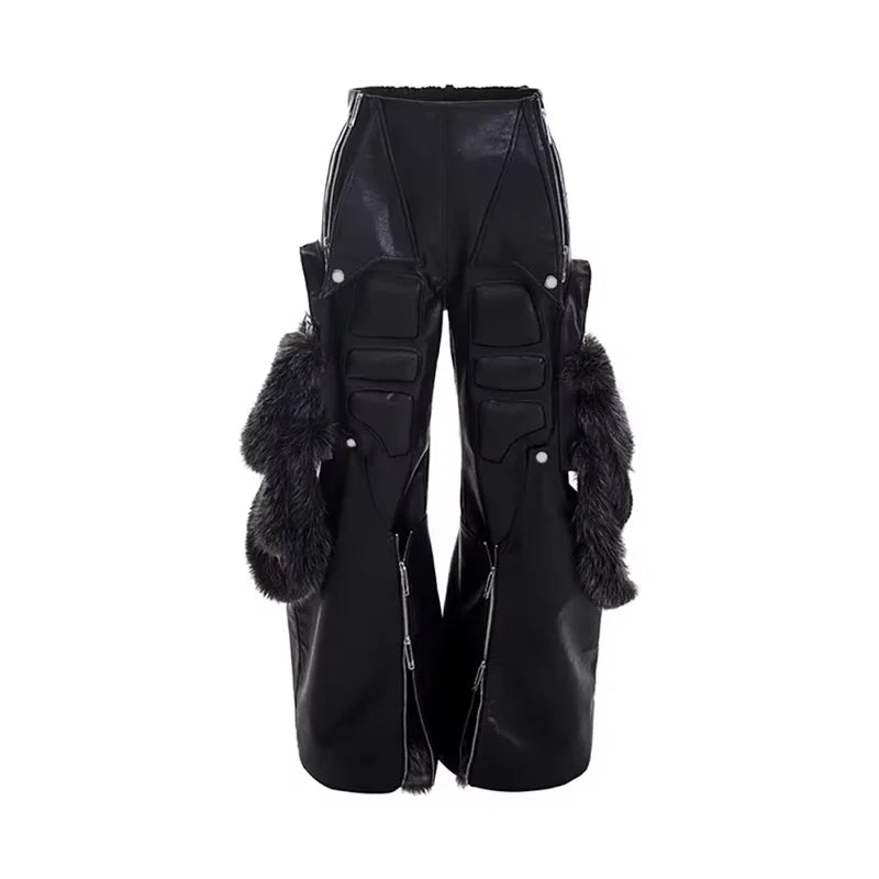 Mauroicardi Spring Autumn Cool Long Baggy Black Pu Leather Wide Leg Cargo Pants Men Luxury Mens Designer Clothes Streetwear 2025