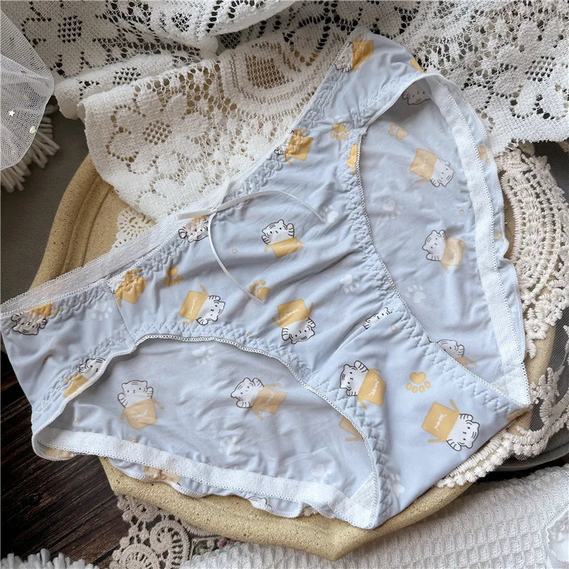 SP&CITY Dot Patterned Ice Silk Cute Women's Panties Ow Waist Cartoon Printed Sweet Plaid Ruffle Underwear Female Seamless Briefs