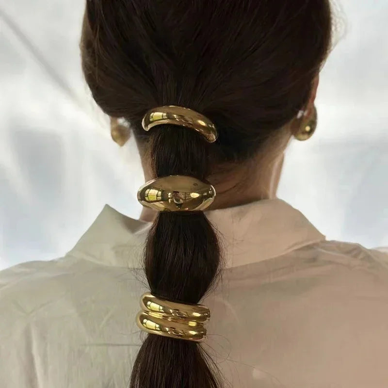 Fashion Punk Hair Bands Metal Irregular Double-Layer Elastic Hair Scrunchies Hair Rope Women  Ponytail Holder Hair Accessories