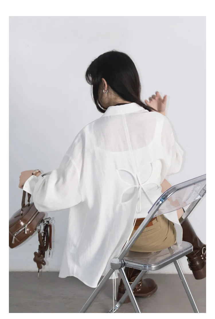 CHIC VEN Women Long Sleeve Shirts Solid Loose Casual New Style Design Back Hollow Out Shirt Female Blouse Spring Summer 2025