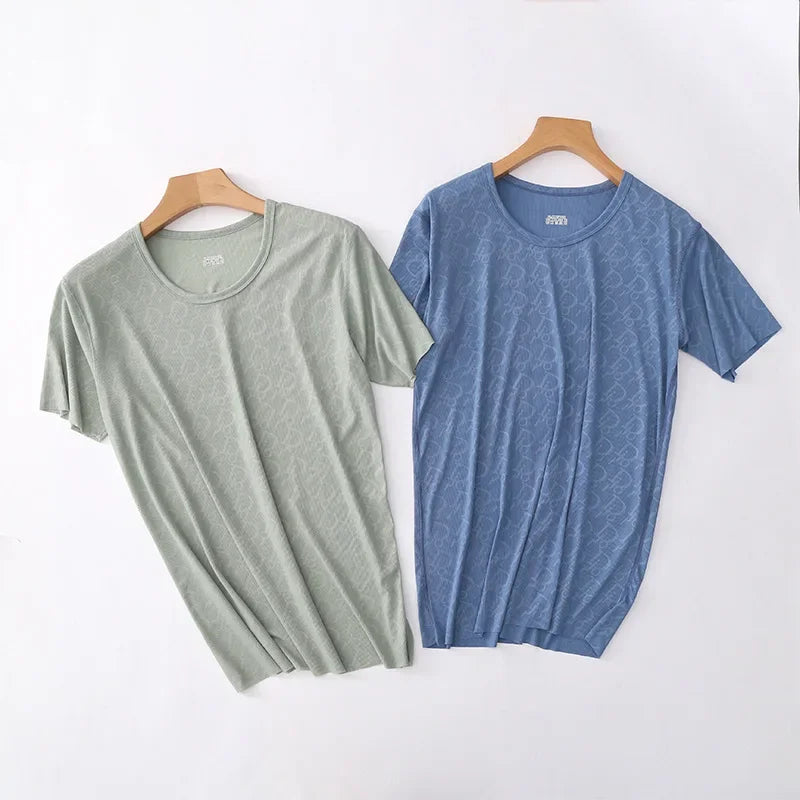 Summer Men's Ice Silk Pajamas Short Sleeves Printed Suit Home Clothes Five-Minute Pants Lightweight Comfortable Sleepwear