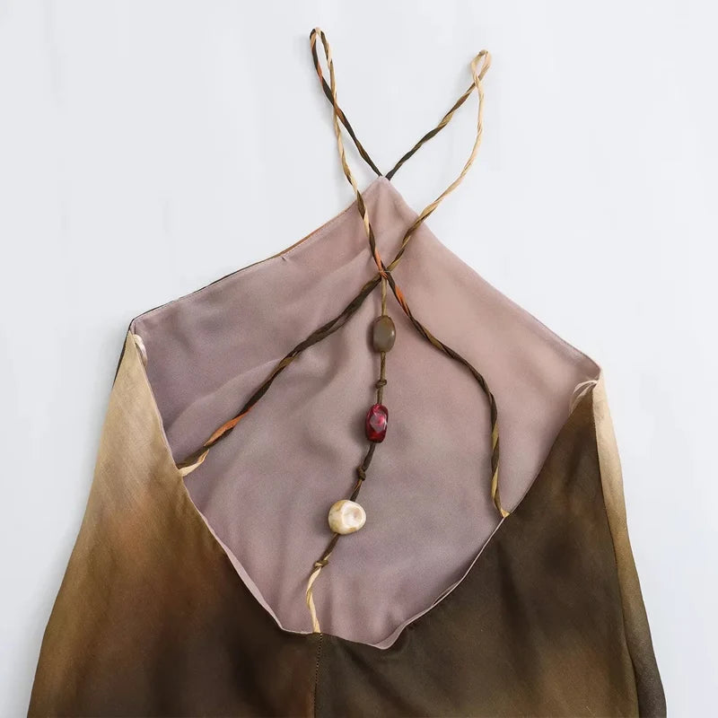 TRAF Women's Long Dresses 2024 Summer Elegant Party Evening Midi Halter Dress Ladies Fashion Sleeveless Backless Long Dresses