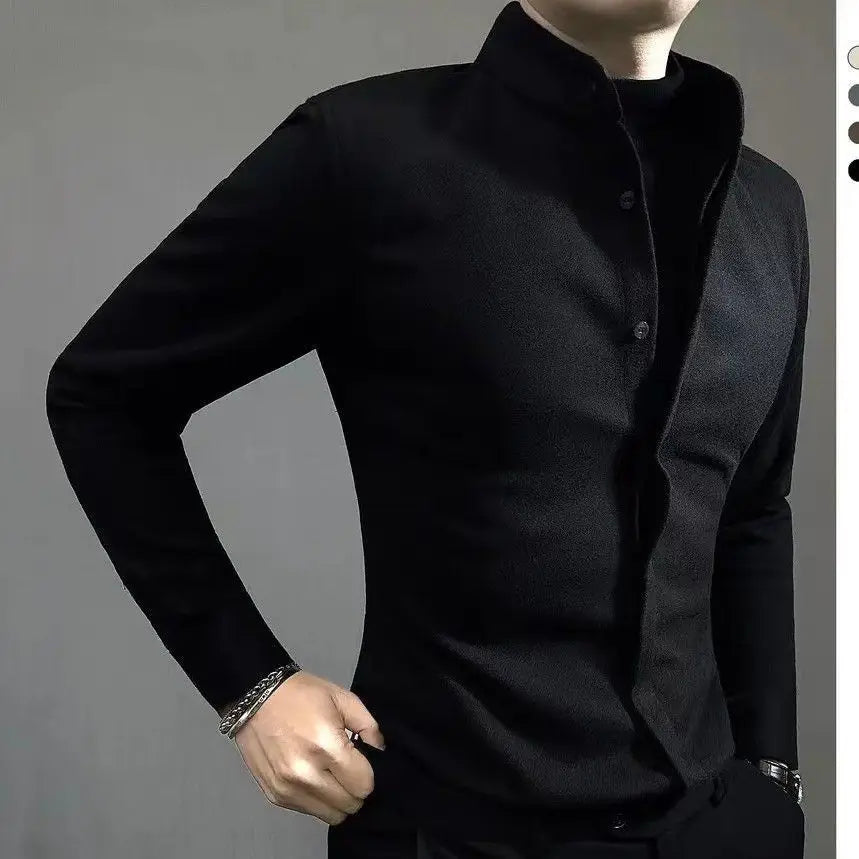 Woolen Warm Men's Long Sleeved Shirt New High-end Light Luxury Slim Fit Versatile Handsome Shirt