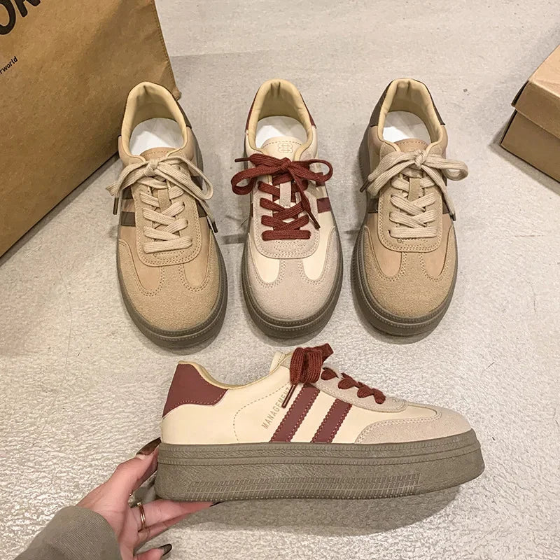 Women's Casual Sports Shoes Spring New Style Versatile Lightweight Lace-Up Mesh Thick Bottom Foot-Extending Dad Sneakers