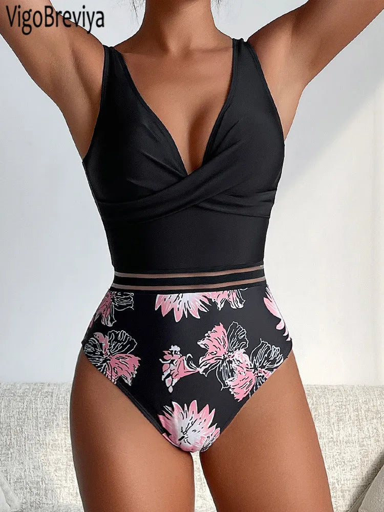VigoBreviya 2025 Sexy Print Patchwork Swimwear Women Cross Push UP One Piece Swimsuit Monokini Backless Summer Bathing Suit