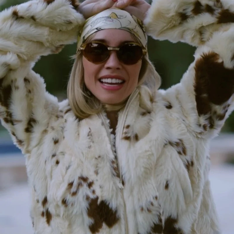 Faux Fur Contrast Women Coat 2025 Lapel Zipper Long Sleeve Female Coats Vintage Autumn Winter Pocket Thicken Warm Lady Outwear