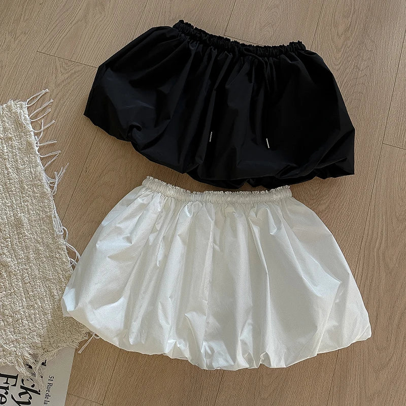 「MD」Retro Puffy Skirt Dstring Bloomer High Waist Slimming Elastic Waist f-length ort Skirt Sweet Sle Polyester Fiber
